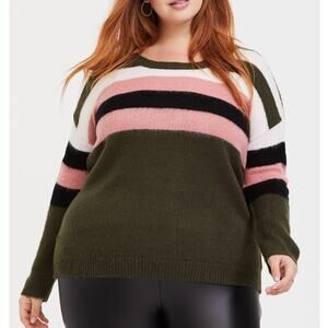 Torrid‎ Women Olive Green Multi-Color Striped Knit Long Sleeve Sweater Size XL